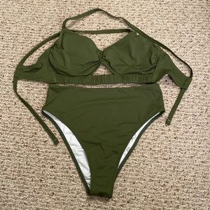 Shade and Shore Green 2 piece swim suit